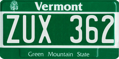 VT license plate ZUX362