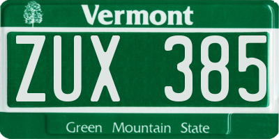 VT license plate ZUX385