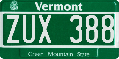 VT license plate ZUX388