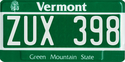 VT license plate ZUX398