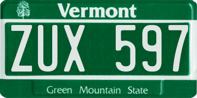 VT license plate ZUX597