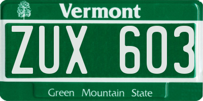 VT license plate ZUX603