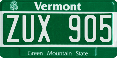 VT license plate ZUX905