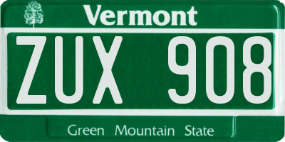VT license plate ZUX908