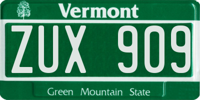 VT license plate ZUX909