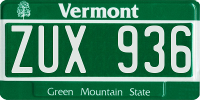 VT license plate ZUX936