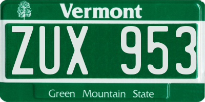 VT license plate ZUX953