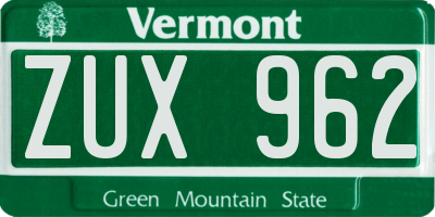 VT license plate ZUX962