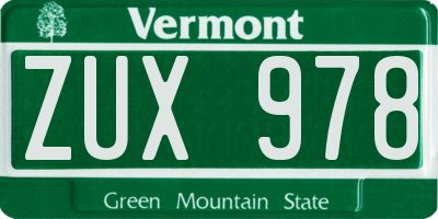 VT license plate ZUX978