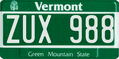VT license plate ZUX988