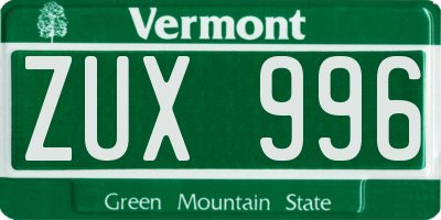 VT license plate ZUX996