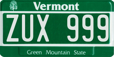 VT license plate ZUX999