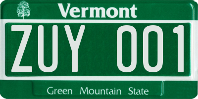 VT license plate ZUY001