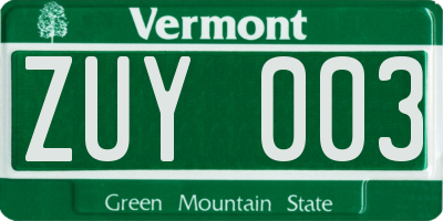 VT license plate ZUY003