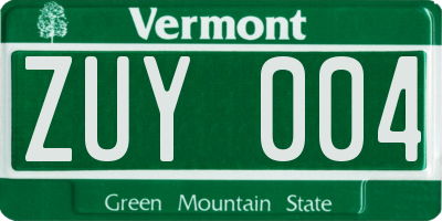 VT license plate ZUY004