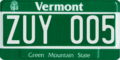 VT license plate ZUY005