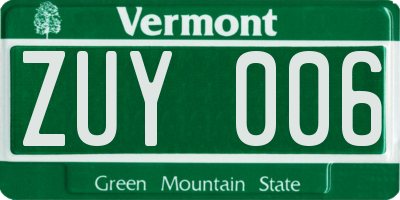 VT license plate ZUY006