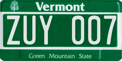 VT license plate ZUY007