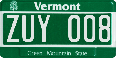 VT license plate ZUY008