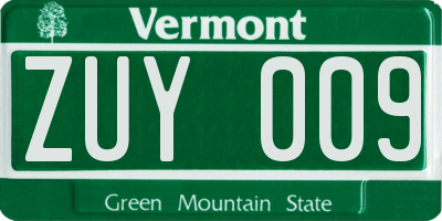 VT license plate ZUY009