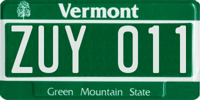 VT license plate ZUY011