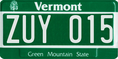 VT license plate ZUY015