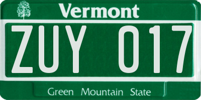 VT license plate ZUY017