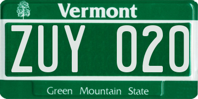 VT license plate ZUY020