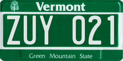 VT license plate ZUY021