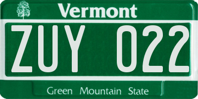 VT license plate ZUY022
