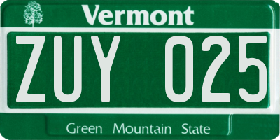 VT license plate ZUY025