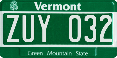 VT license plate ZUY032