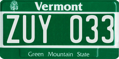 VT license plate ZUY033