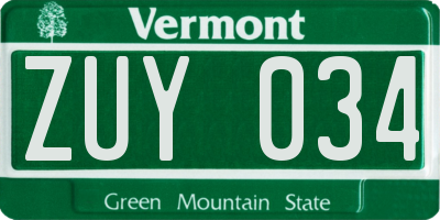 VT license plate ZUY034