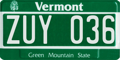 VT license plate ZUY036