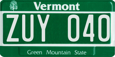 VT license plate ZUY040