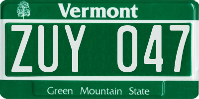 VT license plate ZUY047