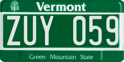 VT license plate ZUY059