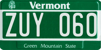 VT license plate ZUY060