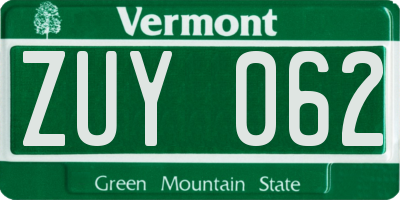 VT license plate ZUY062