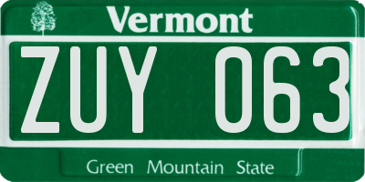 VT license plate ZUY063