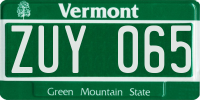 VT license plate ZUY065