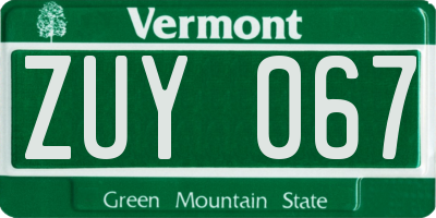 VT license plate ZUY067