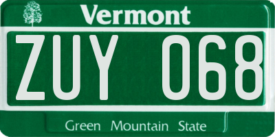 VT license plate ZUY068