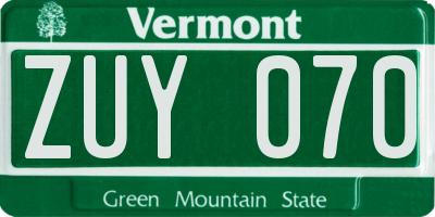 VT license plate ZUY070