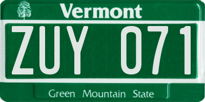 VT license plate ZUY071