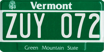 VT license plate ZUY072
