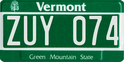 VT license plate ZUY074