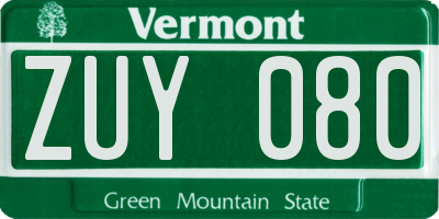 VT license plate ZUY080