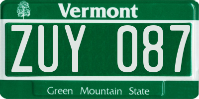 VT license plate ZUY087